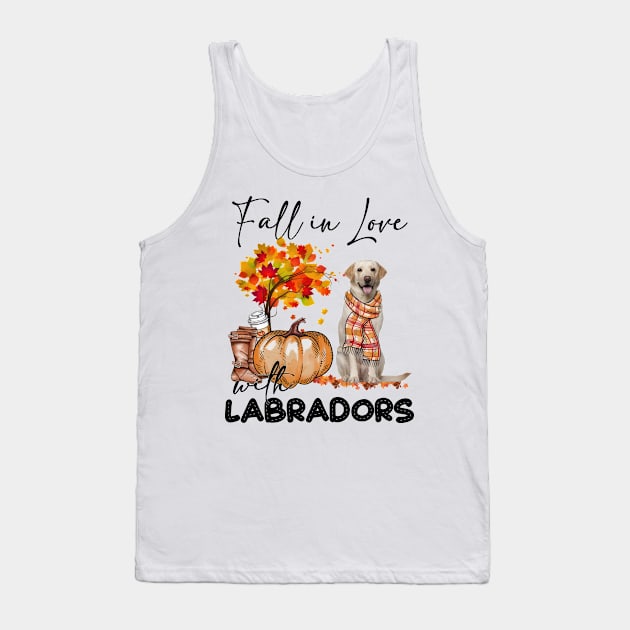 Fall In Love With Yellow Labradors Fall Pumpkin Thanksgiving Tank Top by Gearlds Leonia